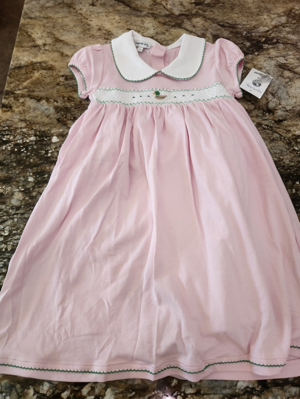 Classic Pink Smocked Nightgown with White Peter Pan Collar